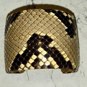 Ted Rossi Snake Print Bracelet in Tan and Black